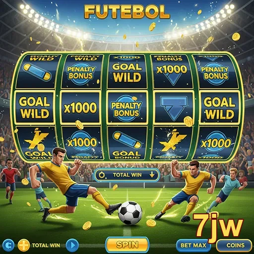 Imagem do jogo de slot futebol no site 7jw, apresentando símbolos relacionados ao esporte.