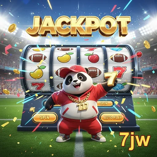 Imagem do jogo Jackpot Panda Slot no site 7jw, apresentando um panda sortudo em meio a símbolos vibrantes.